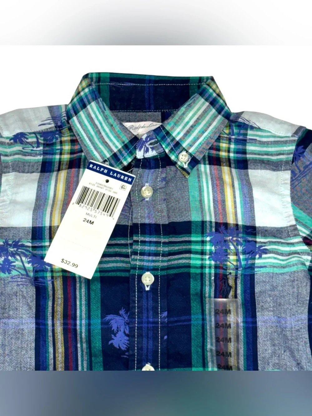 NEW Boys Ralph Lauren Hawaiian Palm Trees Polo Shirt 24 Months Button